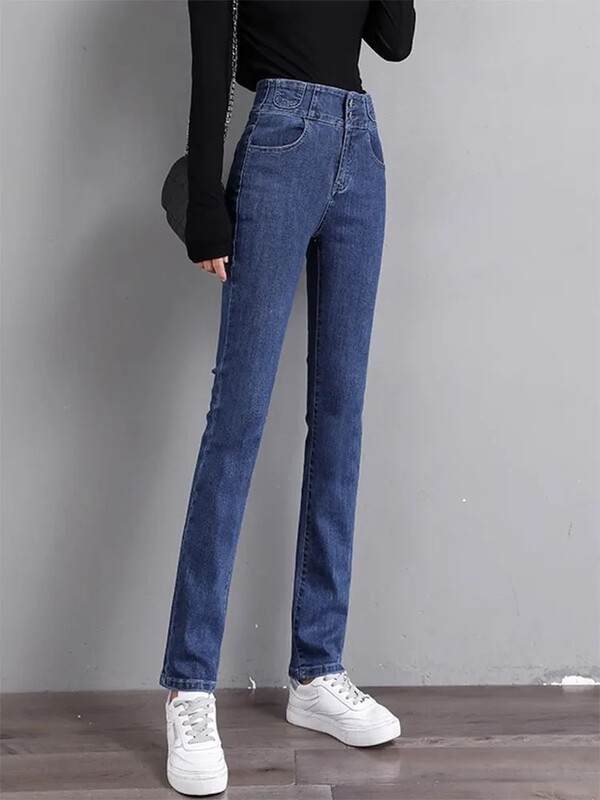 Proljeće Jesen Ravne traperice visokog struka Ženske nove vintage uske traper hlače Korejska modna ulična odjeća Kot Pantolon Ležerne Vaqueros