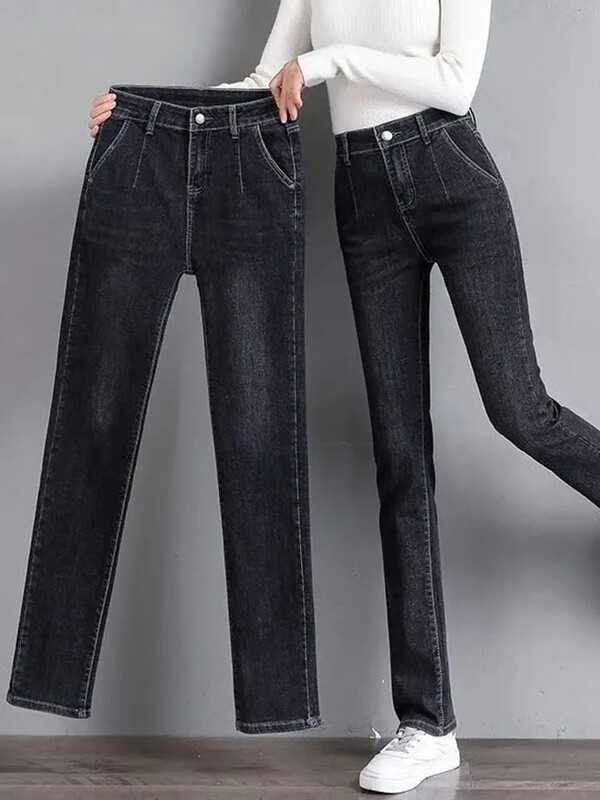 Proljeće Jesen Ravne traperice visokog struka Ženske nove vintage uske traper hlače Korejska modna ulična odjeća Kot Pantolon Ležerne Vaqueros