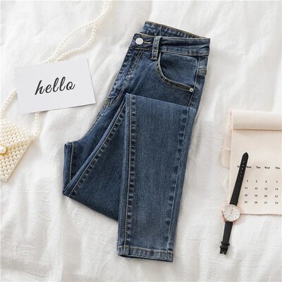 Traperice visokog struka 38 Ženske proljeće jesen Nove uske uske hlače Ležerne ženske traper hlače Crne ženske rastezljive pencil traperice