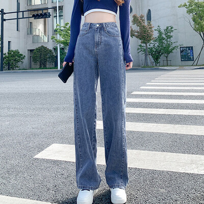 Blugi pentru femei cu talie înaltă, la modă, albastru, negru, drepte, pantaloni largi, denim, îmbrăcăminte de stradă vintage, pantaloni largi de vară 2024