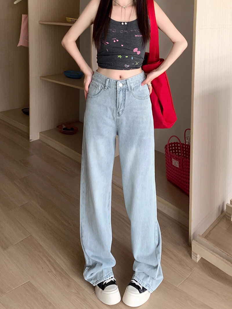 Jesenske traperice 2024. s mašnom, korejski y2k vezeni retro traper visokog struka, uske ravne traper hlače širokih nogavica