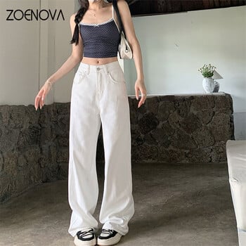 ZOENOVA Υψηλής ποιότητας Off White Ευέλικτο ίσιο γυναικείο τζιν Καλοκαιρινή μόδα Cool κορίτσια Απλό κομψό φαρδύ παντελόνι