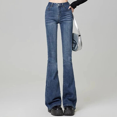 Γυναικεία Vintage High Street Bell Jeans Lady Sexy Slim Fit Τζιν παντελόνι Flare Βαθύ μπλε ανοιχτό μπλε μαύρο μπλε γκρι παντελόνι
