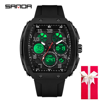 Muški sportski digitalni ručni satovi za muškarce sat s dva zaslona Man Tonneau satovi kronograf svjetleći silikonski remen Dropship