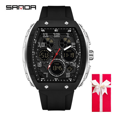 Muški sportski digitalni ručni satovi za muškarce sat s dva zaslona Man Tonneau satovi kronograf svjetleći silikonski remen Dropship