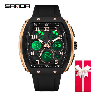 Muški sportski digitalni ručni satovi za muškarce sat s dva zaslona Man Tonneau satovi kronograf svjetleći silikonski remen Dropship