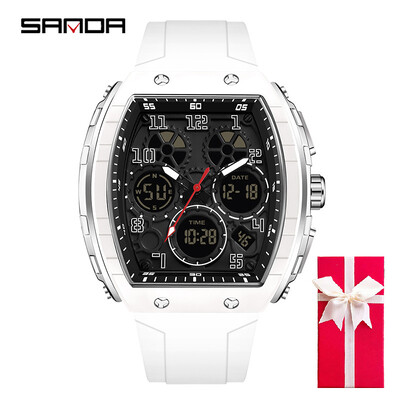 Muški sportski digitalni ručni satovi za muškarce sat s dva zaslona Man Tonneau satovi kronograf svjetleći silikonski remen Dropship