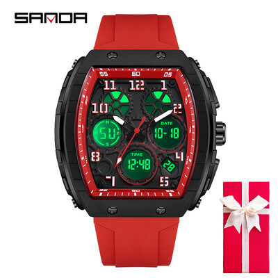 Muški sportski digitalni ručni satovi za muškarce sat s dva zaslona Man Tonneau satovi kronograf svjetleći silikonski remen Dropship