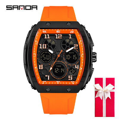 Muški sportski digitalni ručni satovi za muškarce sat s dva zaslona Man Tonneau satovi kronograf svjetleći silikonski remen Dropship