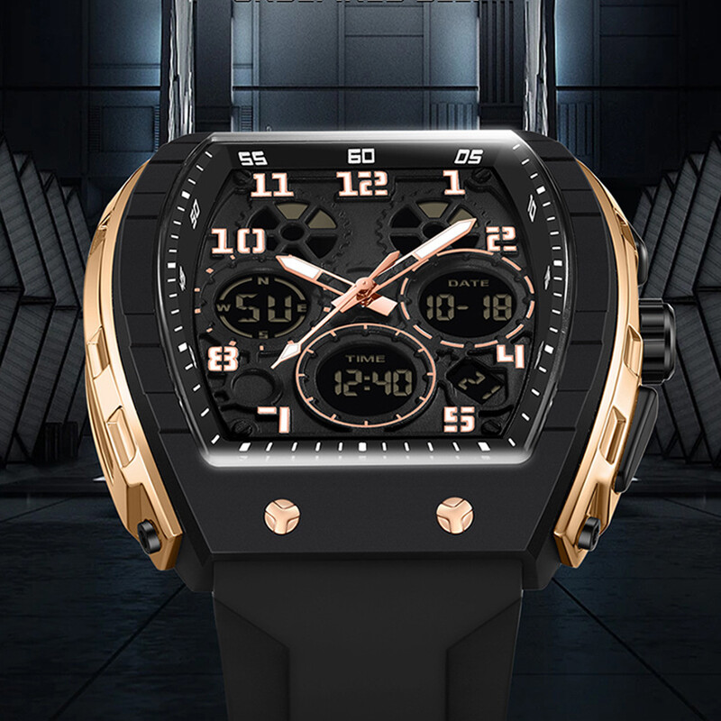 Muški sportski digitalni ručni satovi za muškarce sat s dva zaslona Man Tonneau satovi kronograf svjetleći silikonski remen Dropship