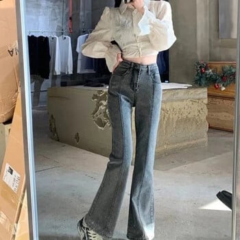 Vintage High Waist Flare Jeans High Street Γυναικεία μπότα με κομμένο τζιν παντελόνι λεπτό χαλαρό κορεάτικο casual φερμουάρ με φερμουάρ Γκρι παντελόνι