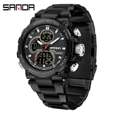 SANDA Ψηφιακό ρολόι LED Ανδρικό ρολόι χειρός Military Sport Quartz Κορυφαία μάρκα Πολυτελές χρονόμετρο αδιάβροχο ανδρικό ηλεκτρονικό ρολόι 6175