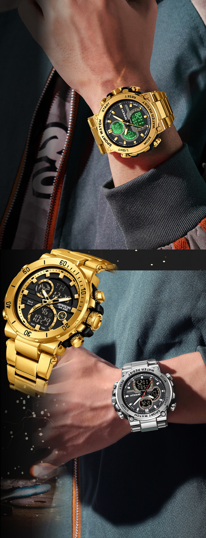 SANDA Ψηφιακό ρολόι LED Ανδρικό ρολόι χειρός Military Sport Quartz Κορυφαία μάρκα Πολυτελές χρονόμετρο αδιάβροχο ανδρικό ηλεκτρονικό ρολόι 6175