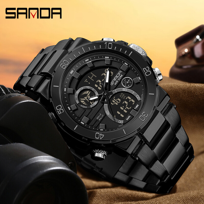 SANDA Ψηφιακό ρολόι LED Ανδρικό ρολόι χειρός Military Sport Quartz Κορυφαία μάρκα Πολυτελές χρονόμετρο αδιάβροχο ανδρικό ηλεκτρονικό ρολόι 6175