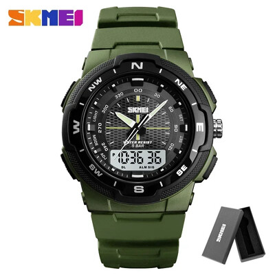 SKMEI 1454 Ceasuri Militare Bărbați Ceas de mână cu curea din PU Ceasuri de cuarț Ceas dublu Ceas de bărbați Ceas electronic de sport în aer liber