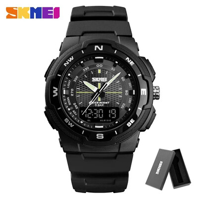 SKMEI 1454 Ceasuri Militare Bărbați Ceas de mână cu curea din PU Ceasuri de cuarț Ceas dublu Ceas de bărbați Ceas electronic de sport în aer liber