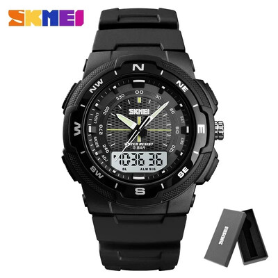 SKMEI 1454 Ceasuri Militare Bărbați Ceas de mână cu curea din PU Ceasuri de cuarț Ceas dublu Ceas de bărbați Ceas electronic de sport în aer liber