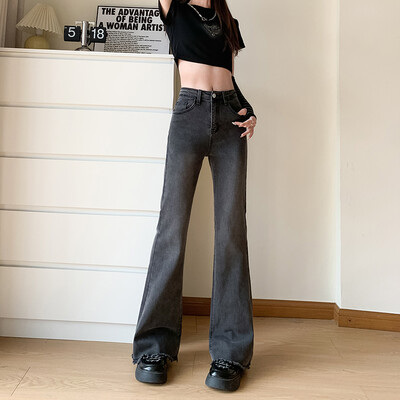 ZOENOVA Jednobojne lepršave hlače visokog struka, rastezljive, uske svestrane traperice, ženske nove korejske ulične modne 2024. jednostavne traper hlače