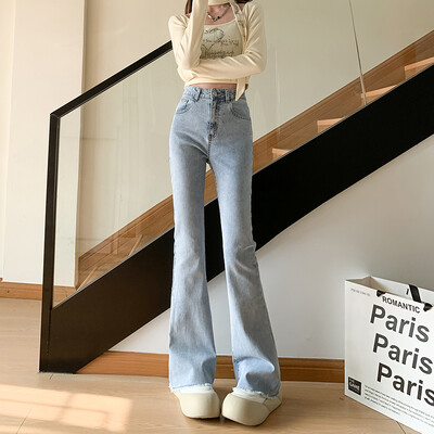 ZOENOVA Jednobojne lepršave hlače visokog struka, rastezljive, uske svestrane traperice, ženske nove korejske ulične modne 2024. jednostavne traper hlače