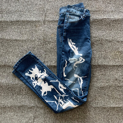 Ljetne modne Y2K retro traperice s poderanim rupama Ženske uske plave traper hlače s printom visokog struka, uske elastične hlače