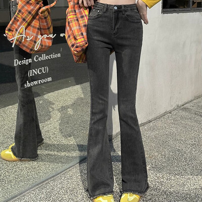 Naiste kõrge vöökohaga disainer Denim Bell Bottom Teksad Lady Trashy Y2k 2000s Flare Püksid Tüdrukud Sinised Must Hallid Punk Boot Cut püksid