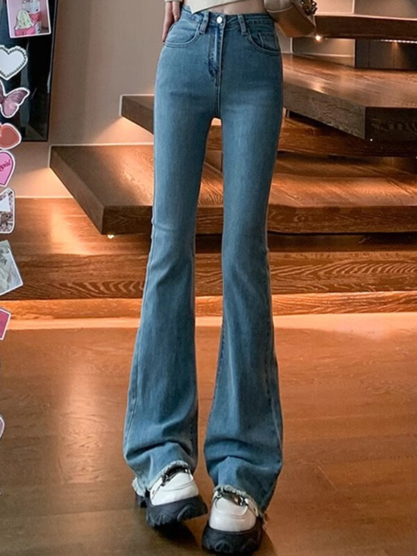 Naiste kõrge vöökohaga disainer Denim Bell Bottom Teksad Lady Trashy Y2k 2000s Flare Püksid Tüdrukud Sinised Must Hallid Punk Boot Cut püksid