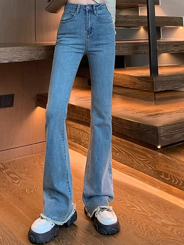 Naiste kõrge vöökohaga disainer Denim Bell Bottom Teksad Lady Trashy Y2k 2000s Flare Püksid Tüdrukud Sinised Must Hallid Punk Boot Cut püksid