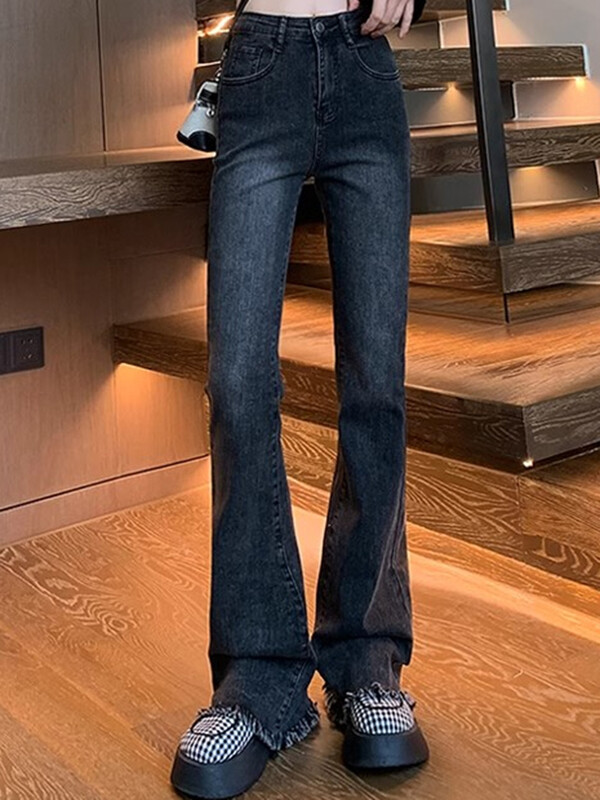 Naiste kõrge vöökohaga disainer Denim Bell Bottom Teksad Lady Trashy Y2k 2000s Flare Püksid Tüdrukud Sinised Must Hallid Punk Boot Cut püksid