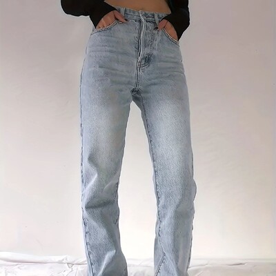 2024. nove ženske traperice, ženske svijetloplave ravne široke hlače visokog struka, uski kroj, udobne za sve