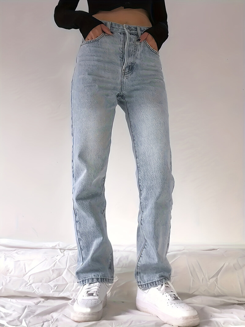 2024. nove ženske traperice, ženske svijetloplave ravne široke hlače visokog struka, uski kroj, udobne za sve