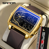 SANDA 6163 muški kvarcni elektronski sat s dva zaslona vodootporan odbrojavanje kvarcni čelik/koža/guma remen za sat muški sat