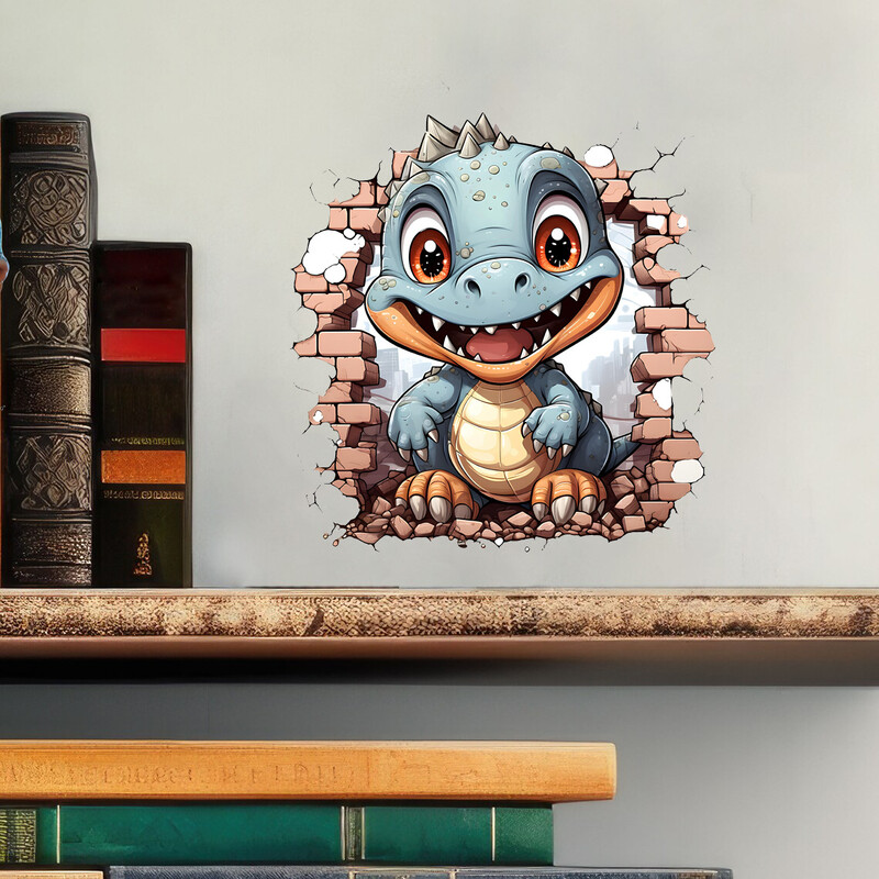 Prekogranični 3D slomljeni zid dnevna soba zidna dekoracija zidna naljepnica samoljepljiva crtana životinja zmaj naljepnica za spavaću sobu naljepnica tapeta
