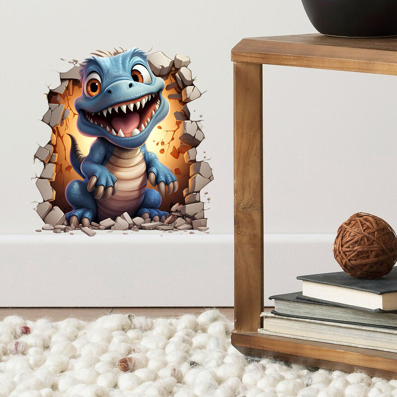 Prekogranični 3D slomljeni zid dnevna soba zidna dekoracija zidna naljepnica samoljepljiva crtana životinja zmaj naljepnica za spavaću sobu naljepnica tapeta