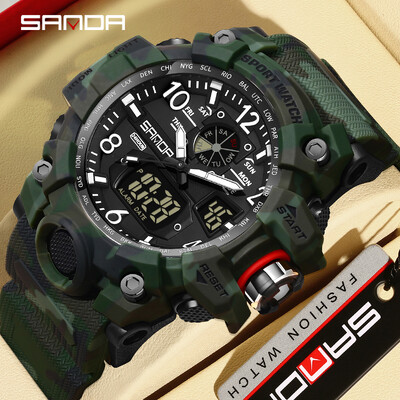 SANDA 3358 Vanjski Electron muški ručni sat s zaslonom Kvarcni muški sat Sportski vojni muški sat Kamuflažni LED digitalni sat