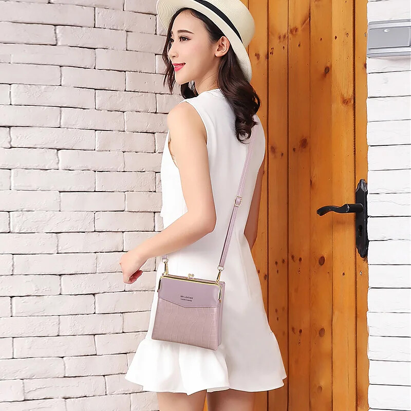 Mood naiste klambrikotid PU-nahast põikkott Suudluslukuga rahakott Kotid Väike naiste mobiiltelefonikott naistele