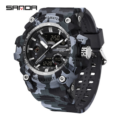 SANDA Muški sportski satovi vrhunske marke G stil Vojni kvarcni sat Vodootporni ručni sat za muškarce Elektronski sat s dvostrukim zaslonom