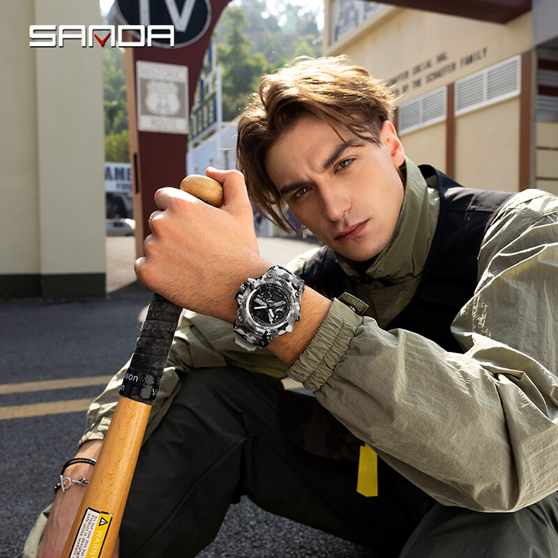 SANDA Muški sportski satovi vrhunske marke G stil Vojni kvarcni sat Vodootporni ručni sat za muškarce Elektronski sat s dvostrukim zaslonom