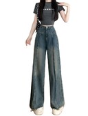 Blugi Y2k albaștri de damă Pantaloni Harajuku oversize din denim Pantaloni vintage largi, cu ciucuri, în stil japonez al anilor 2000, haine trash 2024