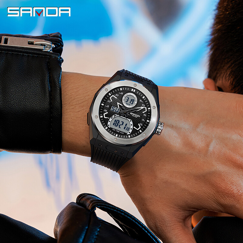 SANDA New Hot Trend korejsko izdanje LED elektronički sat muški kreativni personalizirani modni sportski vodootporni kvarcni muški sat