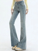 Naiste Kõrge vöökohaga Harajuku Flare Teksad Lady Vintage Punk Laia säärega Saabas Püksid Tüdrukud Korea Mood Splicitud Sinised Denimpüksid