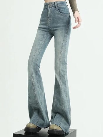 Γυναικεία ψηλόμεση Harajuku Flare Jeans Lady Vintage Punk Wide Leg Boot Παντελόνι Κορίτσια Κορεάτικο Μόδα Spliced Μπλε τζιν παντελόνι