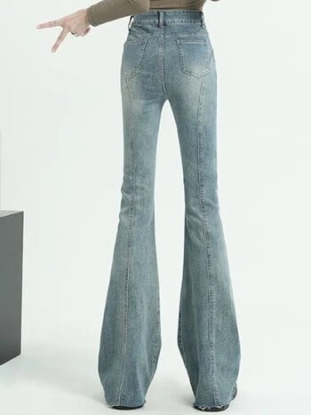 Γυναικεία ψηλόμεση Harajuku Flare Jeans Lady Vintage Punk Wide Leg Boot Παντελόνι Κορίτσια Κορεάτικο Μόδα Spliced Μπλε τζιν παντελόνι