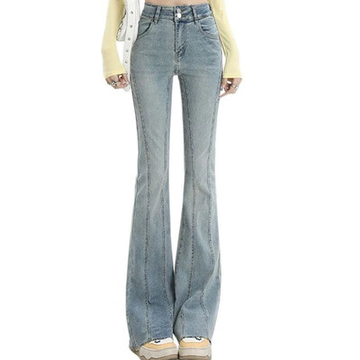 Naiste Kõrge vöökohaga Harajuku Flare Teksad Lady Vintage Punk Laia säärega Saabas Püksid Tüdrukud Korea Mood Splicitud Sinised Denimpüksid