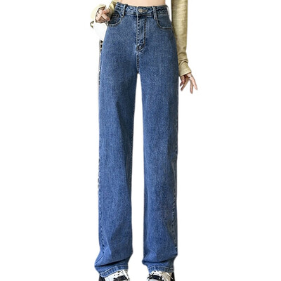 Ženske nove modne vrećaste prevelike traperice s ravnim nogavicama visokog struka Ženske klasične ležerne ulične retro plave traper hlače