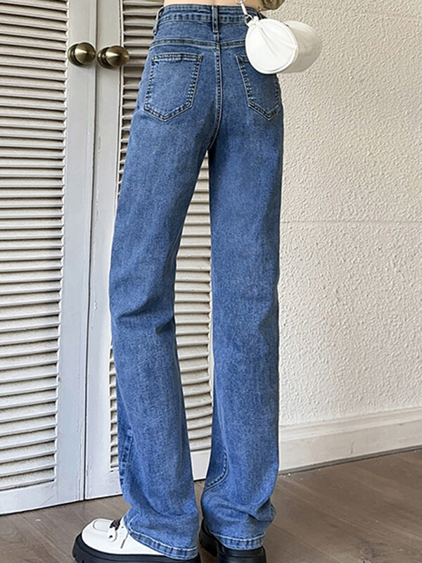 Ženske nove modne vrećaste prevelike traperice s ravnim nogavicama visokog struka Ženske klasične ležerne ulične retro plave traper hlače