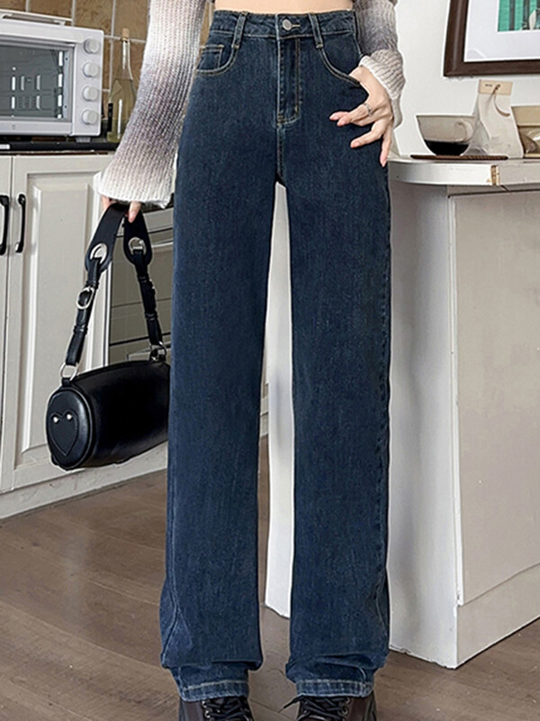 Ženske nove modne vrećaste prevelike traperice s ravnim nogavicama visokog struka Ženske klasične ležerne ulične retro plave traper hlače