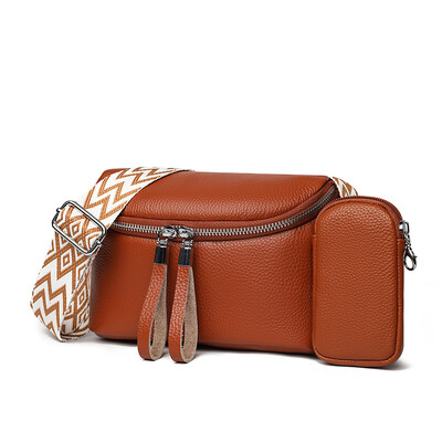 Ehtsast nahast õlakott Naiste moe laia rihmaga ristkehaga kott Disainer Kvaliteetne veisenahast käekott, ühevärviline sidur