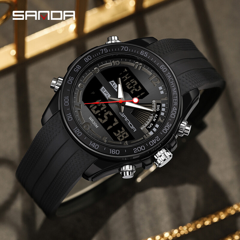 SANDA Novi Kvarcni muški sat s dvostrukim zaslonom u G stilu Visokokvalitetni vodootporni poslovni sportski LED digitalni elektronički ručni sat Hot