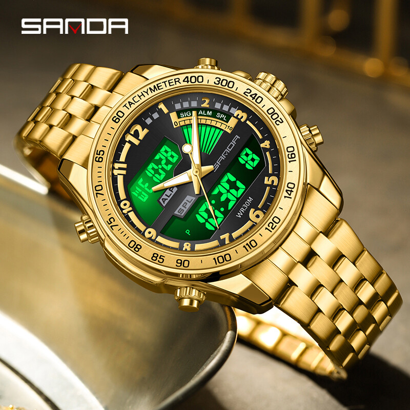 SANDA Novi Kvarcni muški sat s dvostrukim zaslonom u G stilu Visokokvalitetni vodootporni poslovni sportski LED digitalni elektronički ručni sat Hot