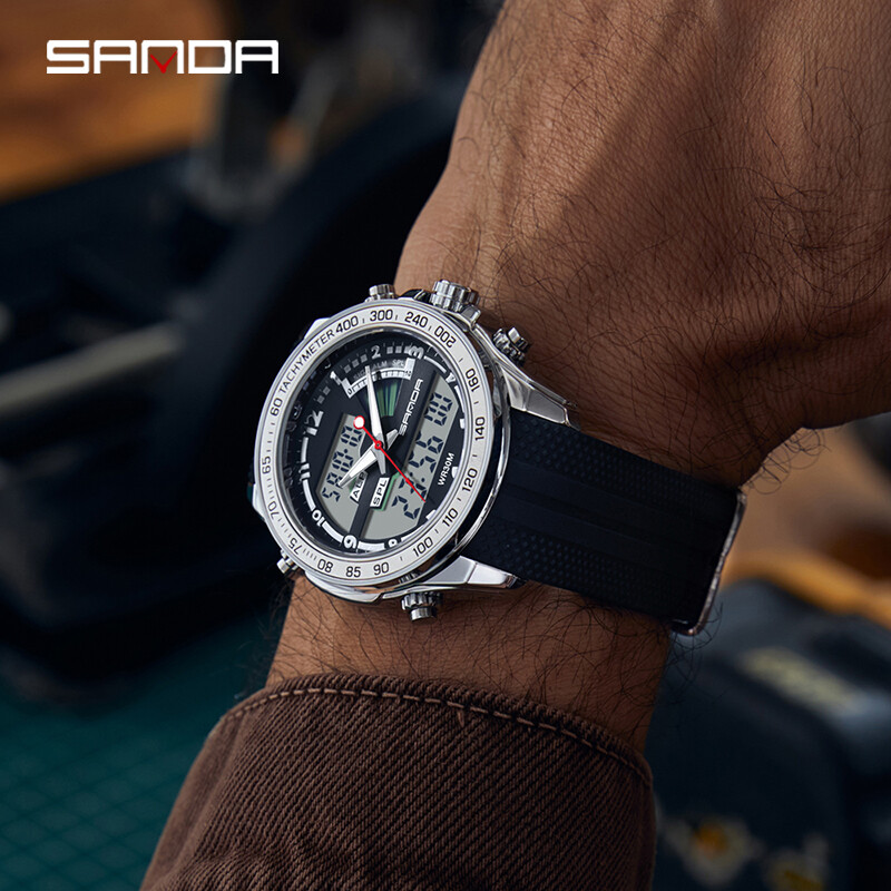SANDA Novi Kvarcni muški sat s dvostrukim zaslonom u G stilu Visokokvalitetni vodootporni poslovni sportski LED digitalni elektronički ručni sat Hot